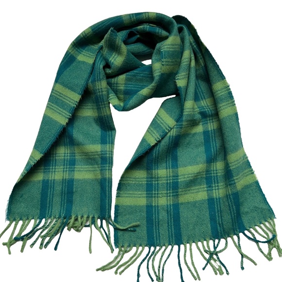Zenger Scarf 100% Alpaca Australian Blue & Green Plaid 12 1/2 x 65" Fringe Soft - Picture 2 of 3
